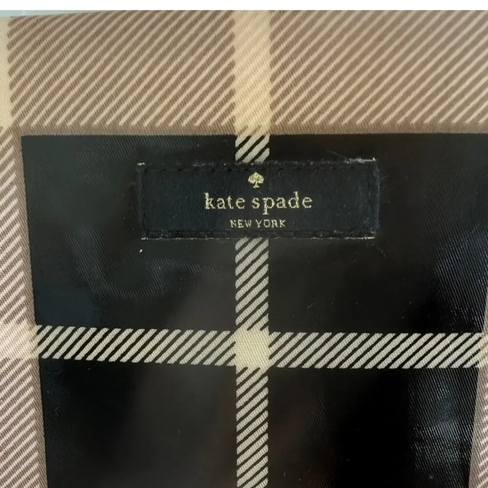 Kate Spade Bon Shopper Plaid Tote Bag Cream Taupe Coated Canvas